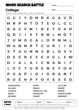 Printable Medium College Word Search