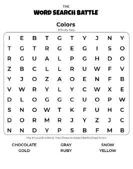 Printable Colors Word Search