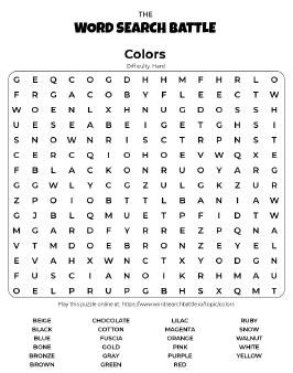 Printable Hard Colors Word Search