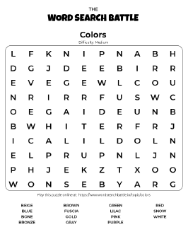 Printable Colors Word Search Preview