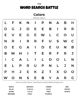 Printable Colors Word Search