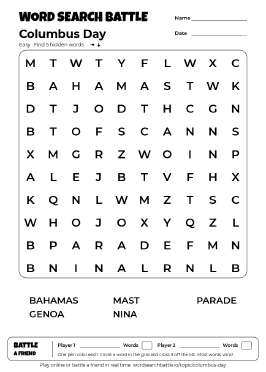Printable Columbus Day Word Search