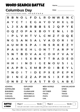 Printable Columbus Day Word Search