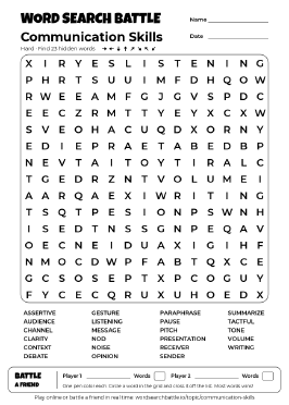 Printable Hard Communication Skills Word Search