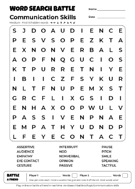Printable Medium Communication Skills Word Search