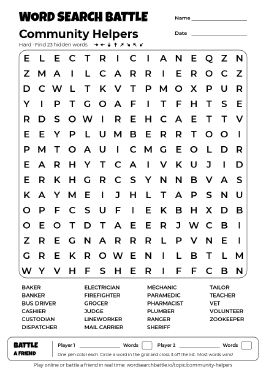 Printable Community Helpers Word Search