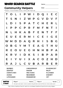Printable Community Helpers Word Search