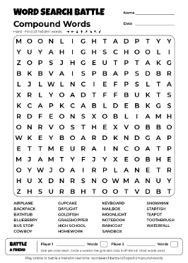 Printable Compound Words Word Search