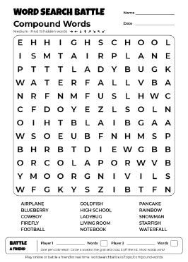 Printable Compound Words Word Search