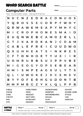 Printable Computer Parts Word Search