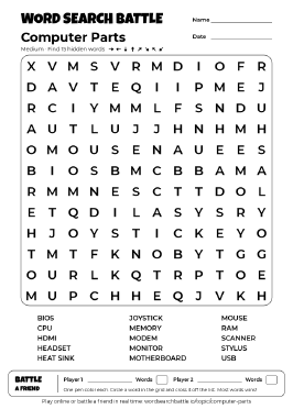 Printable Computer Parts Word Search Preview