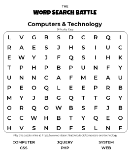 Printable Computers & Technology Word Search