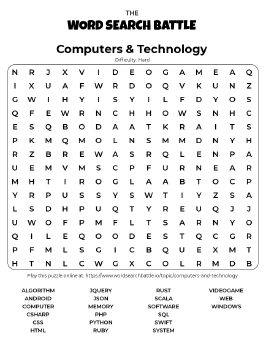 Printable Computers & Technology Word Search Preview
