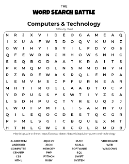 Printable Computers & Technology Word Search