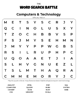 Printable Computers & Technology Word Search