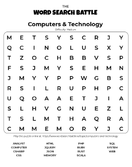 Printable Computers & Technology Word Search Printable Computers & Technology Word Search