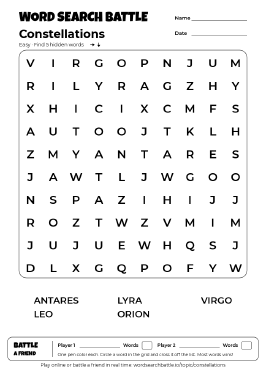Printable Easy Constellations Word Search
