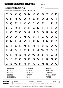 Printable Medium Constellations Word Search