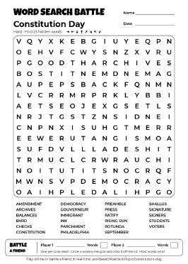 Printable Constitution Day Word Search
