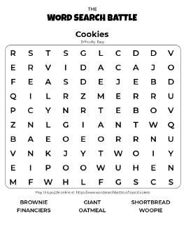 Printable Easy Cookies Word Search
