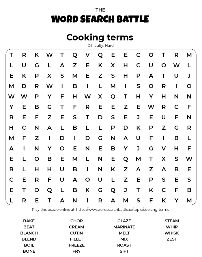 Printable Cooking Terms Word Search