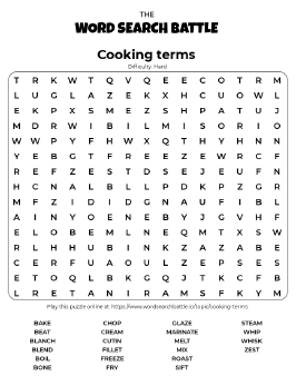 Printable Cooking Terms Word Search Preview