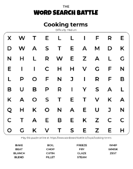 Printable Cooking Terms Word Search