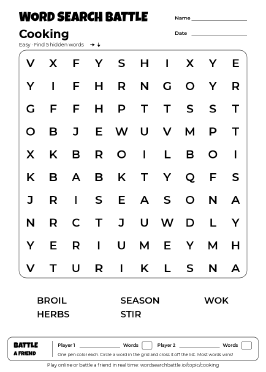 Printable Cooking Word Search