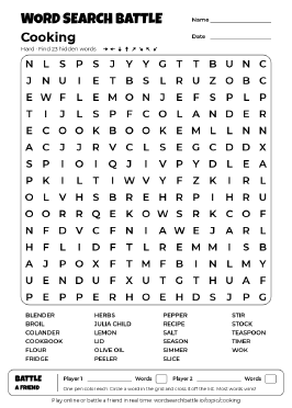 Printable Cooking Word Search