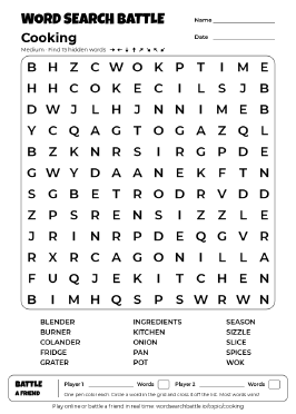Printable Cooking Word Search