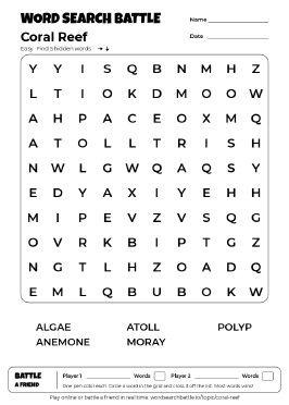 Printable Coral Reef Word Search