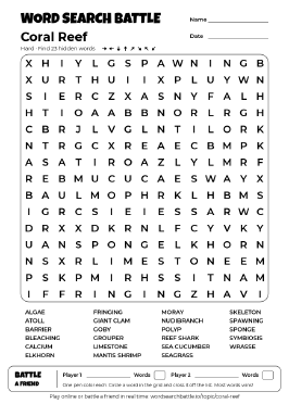 Printable Coral Reef Word Search