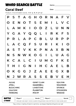 Printable Coral Reef Word Search Preview