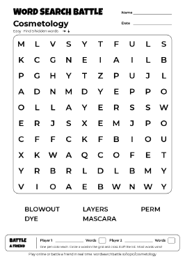 Printable Easy Cosmetology Word Search