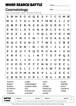 Printable Hard Cosmetology Word Search