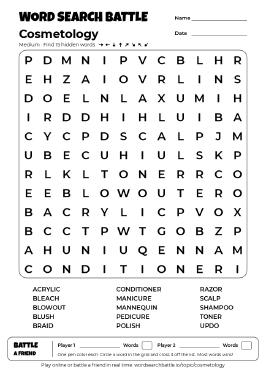 Printable Medium Cosmetology Word Search