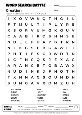 Printable Medium Creation Word Search