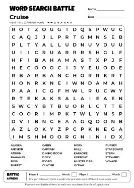Printable Cruise Word Search