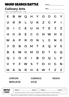 Printable Culinary Arts Word Search