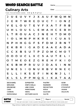 Printable Culinary Arts Word Search