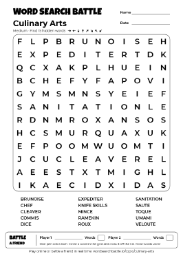 Printable Culinary Arts Word Search