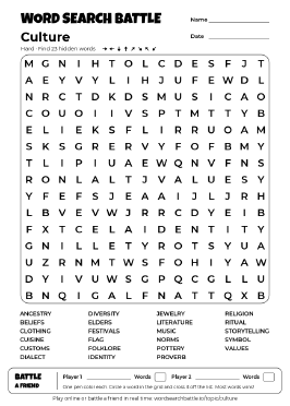 Printable Culture Word Search