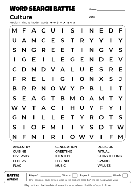Printable Culture Word Search