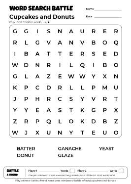 Printable Cupcakes and Donuts Word Search