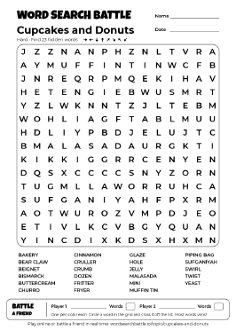 Printable Cupcakes and Donuts Word Search