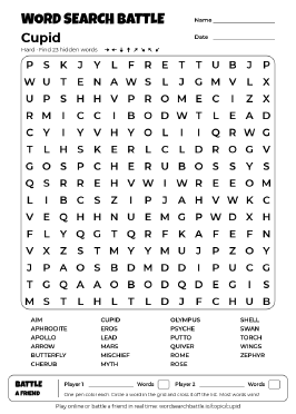 Printable Hard Cupid Word Search