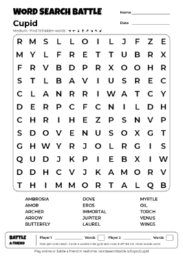 Printable Medium Cupid Word Search