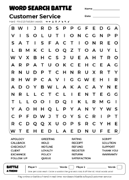 Printable Hard Customer Service Word Search