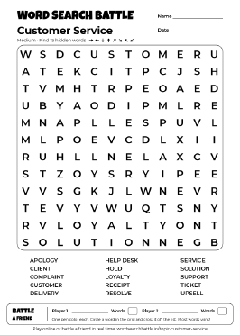 Printable Medium Customer Service Word Search