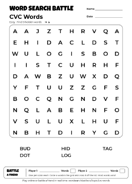 Printable CVC Words Word Search